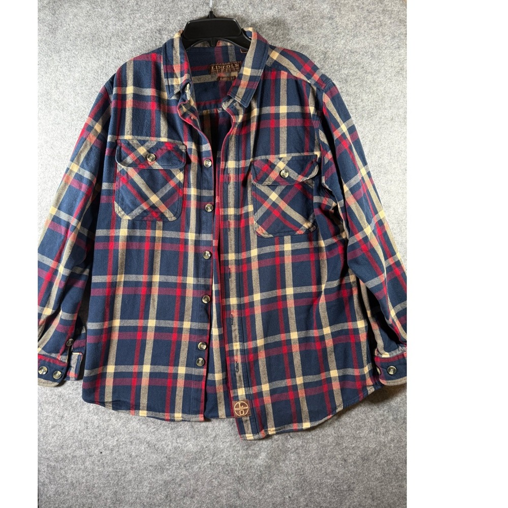 Lincoln Outfitters Mens Plaid Flannel Button Down Shirt Navy Blue Red Tan XL - Picture 4 of 10
